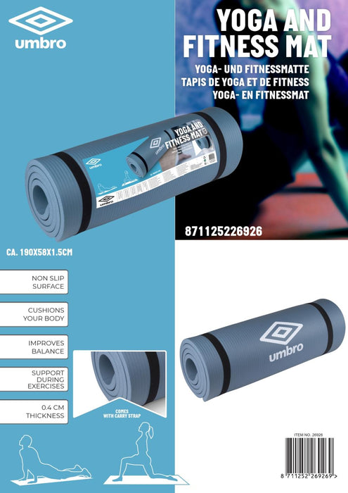 Umbro Grijze Fitness- en Yogamat 190x58x1,5cm - Bivakshop