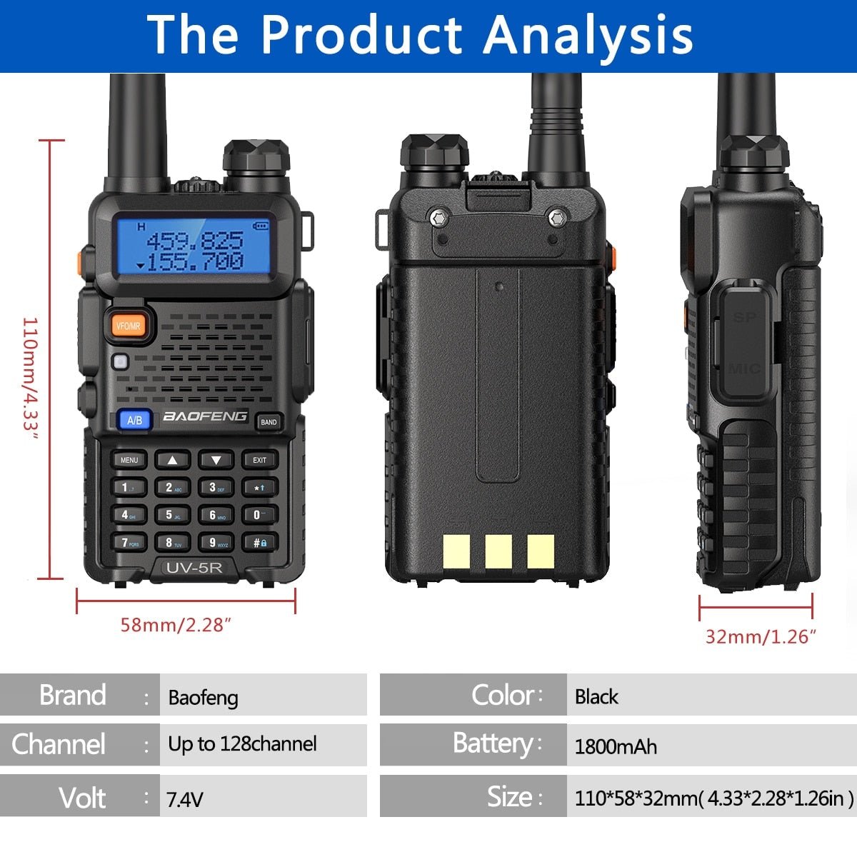 UV-5R Walkie Talkie - 5W Dual Band VHF UHF FM Transceiver - Draagbare Ham CB Radio - Bivakshop