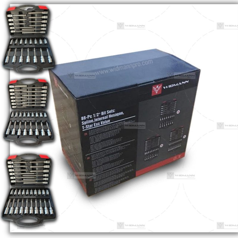 Widmann 88-delige 1/2″ bit dopsleutelsets: Spline, binnenzeskant, T-ster - Bivakshop