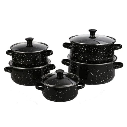 10-delige geëmailleerde kookset met glazen deksels - Stijlvol en veelzijdig koken - Bivakshop