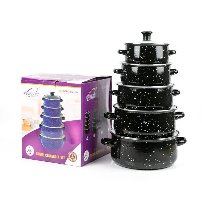 10-delige geëmailleerde kookset met glazen deksels - Stijlvol en veelzijdig koken - Bivakshop