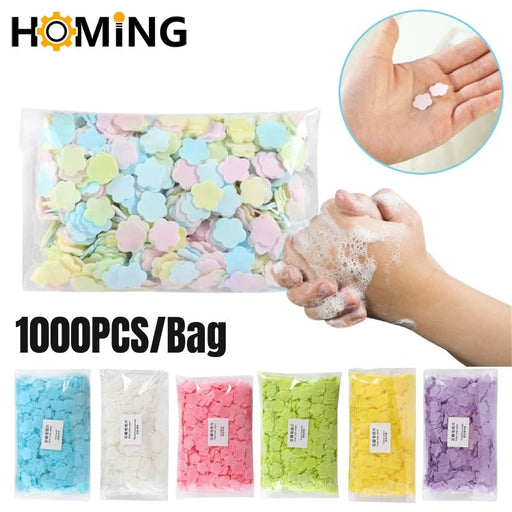 1000 stuks/1 set Draagbare Wegwerpzeeppapier Mini Reinigingshandzeep Papieren Geurende Plak Wassen Bad Reizen Kleine Zeep - Bivakshop