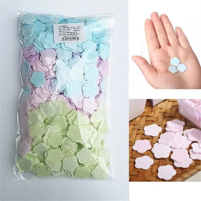 1000 stuks/1 set Draagbare Wegwerpzeeppapier Mini Reinigingshandzeep Papieren Geurende Plak Wassen Bad Reizen Kleine Zeep - Bivakshop