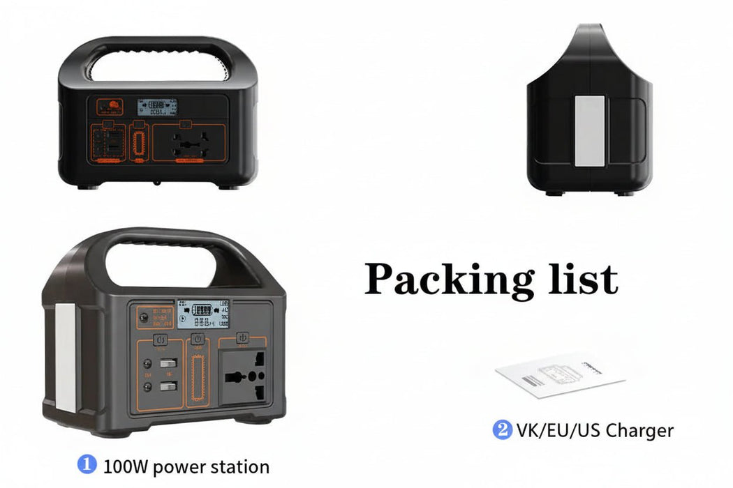 100W Draagbare Power Station – Compacte Accu Generator – LED Noodverlichting & Solar Powerbank - Bivakshop