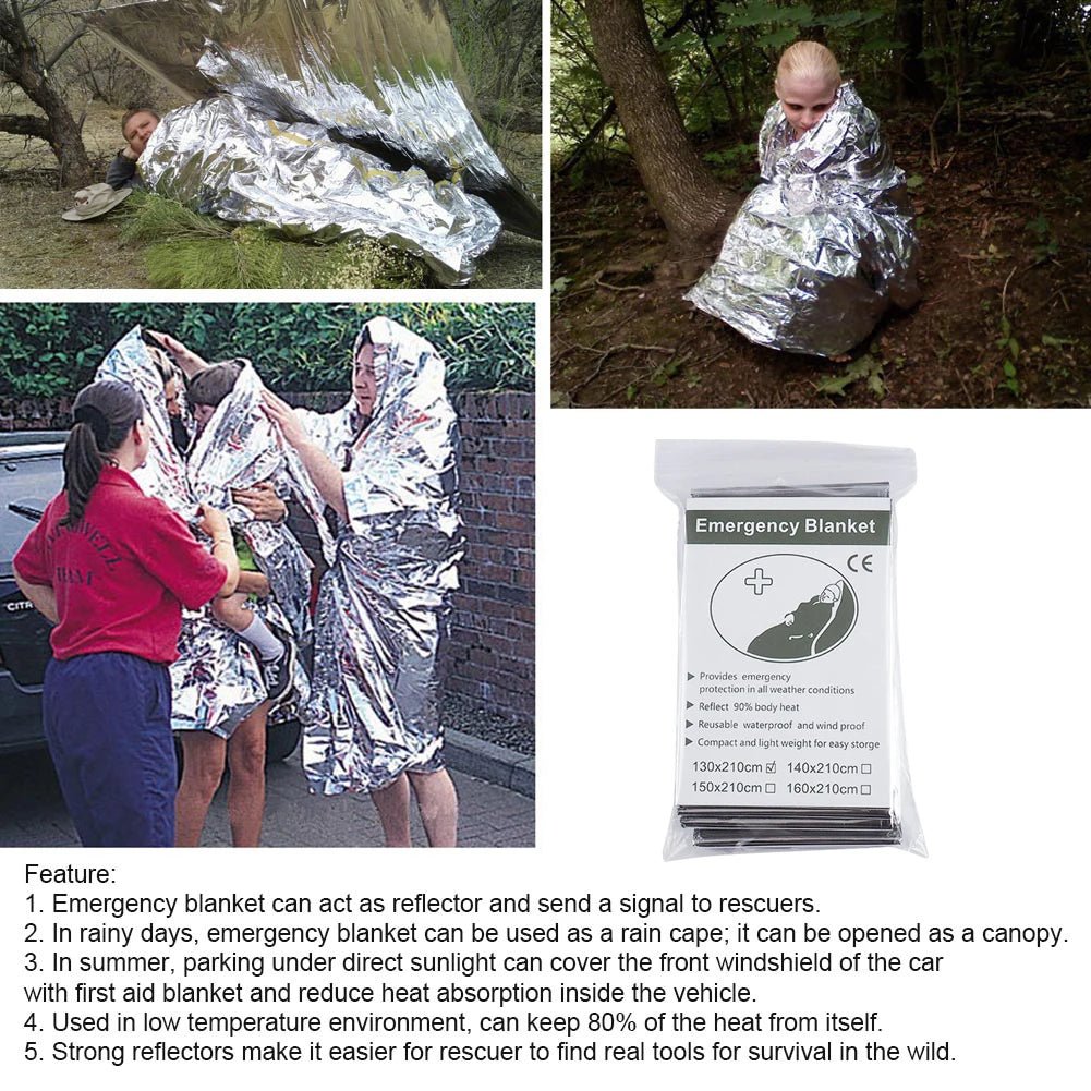130x210cm nooddeken - Thermische zilverfolie deken - Warmtebehoud en waterdicht voor noodsituaties en kamperen - Bivakshop