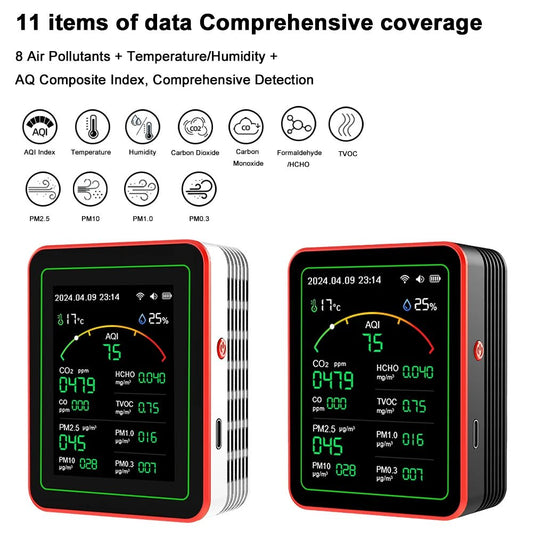 15 - in - 1 slimme luchtkwaliteitsmeter – WiFi CO2/CO/TVOC/PM2.5/HCHO detector met temperatuur & vochtigheidsweergave - Bivakshop