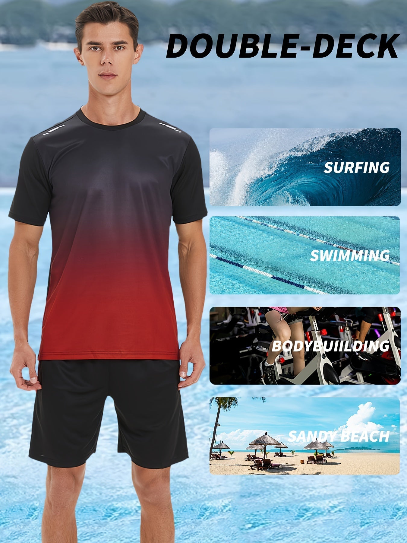 2 delige heren zomeroutfit - Heren ombre t shirt met korte mouwen - Effen shorts zakken - Bivakshop