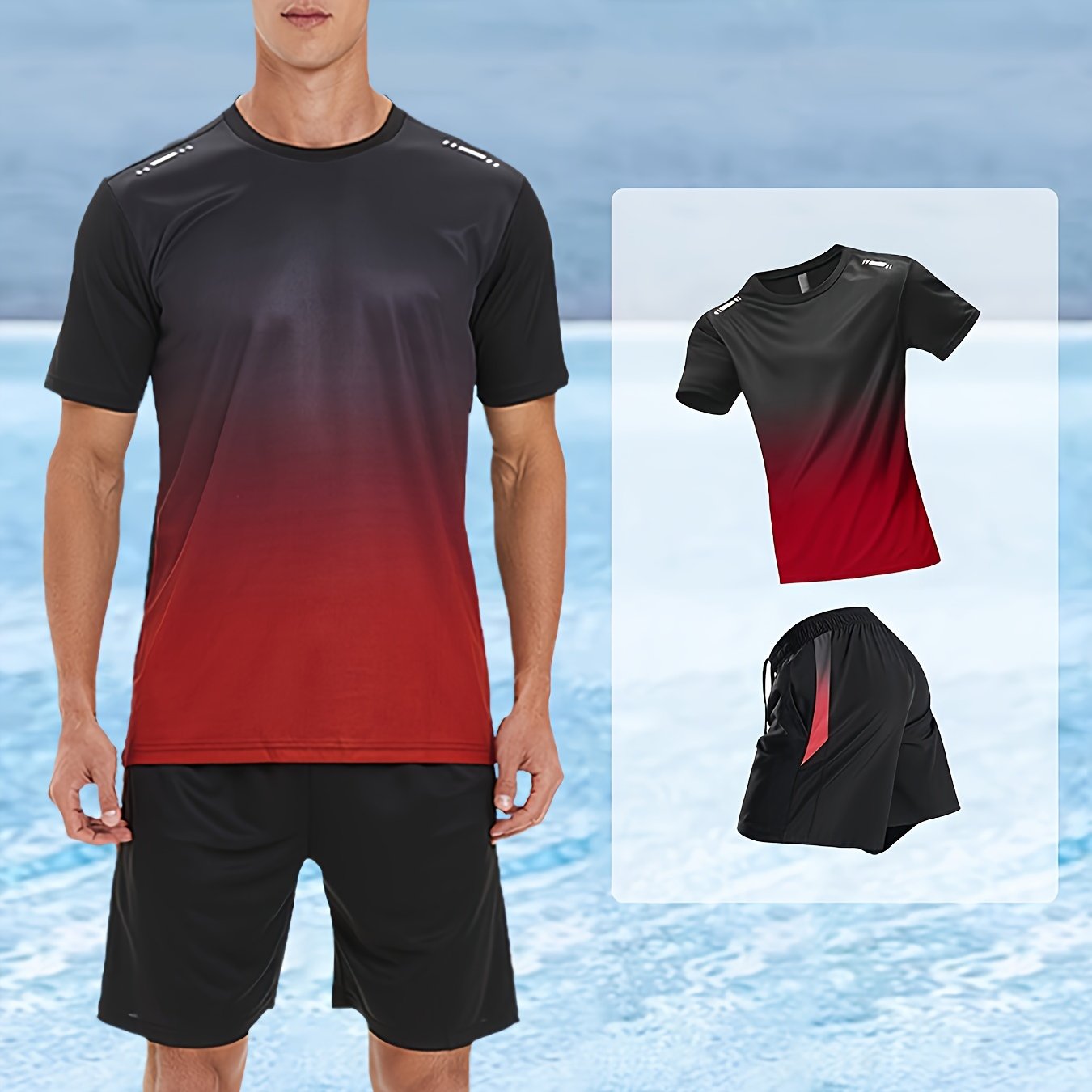 2 delige heren zomeroutfit - Heren ombre t shirt met korte mouwen - Effen shorts zakken - Bivakshop