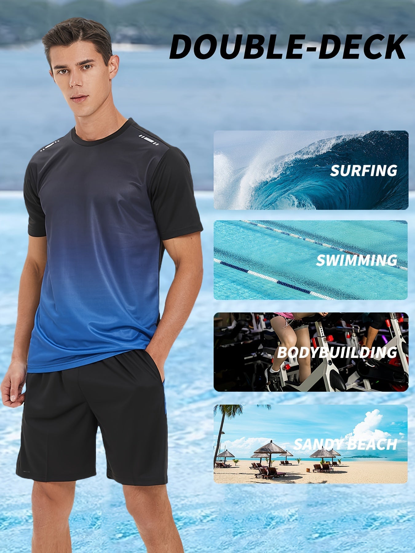 2 delige heren zomeroutfit - Heren ombre t shirt met korte mouwen - Effen shorts zakken - Bivakshop