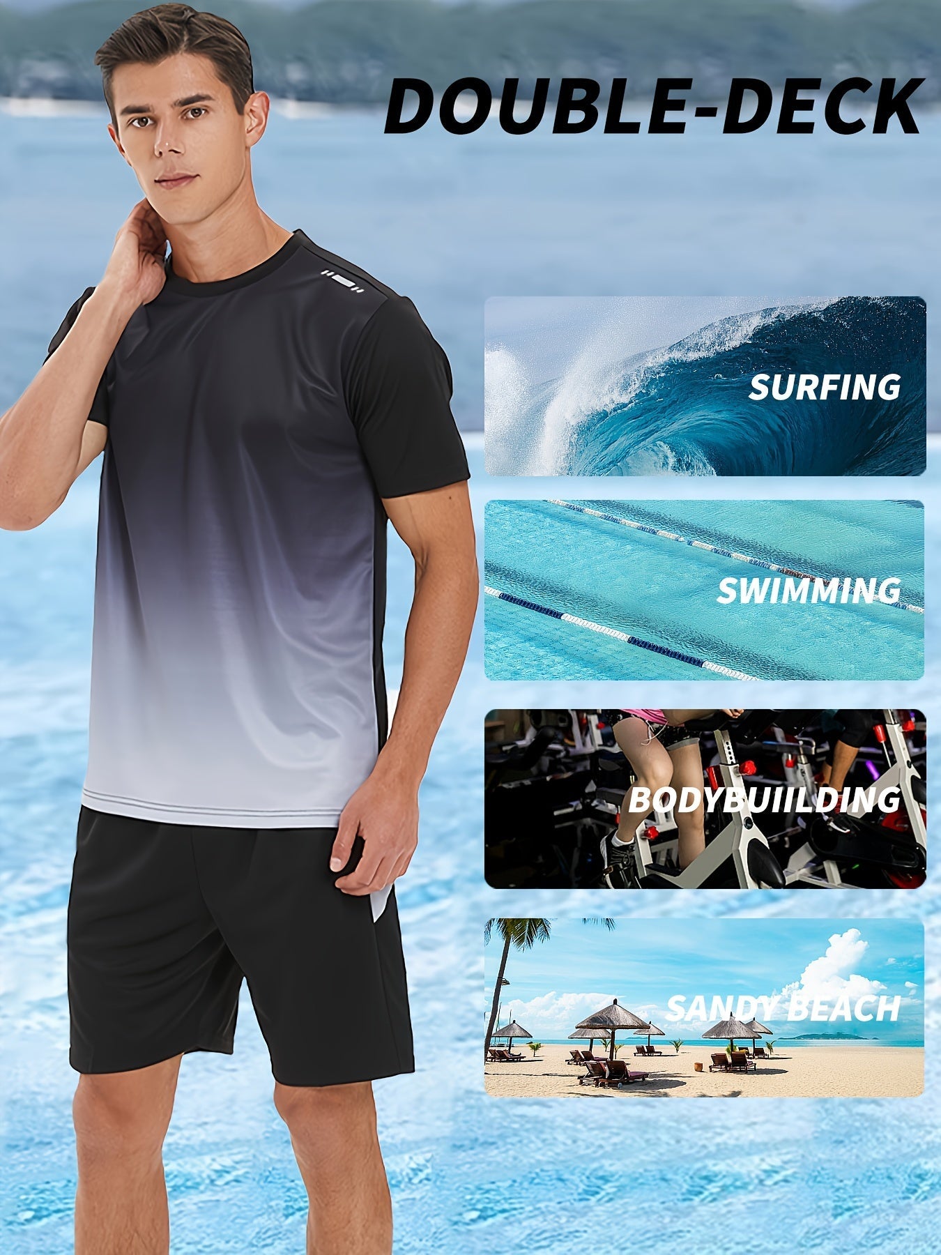 2 delige heren zomeroutfit - Heren ombre t shirt met korte mouwen - Effen shorts zakken - Bivakshop