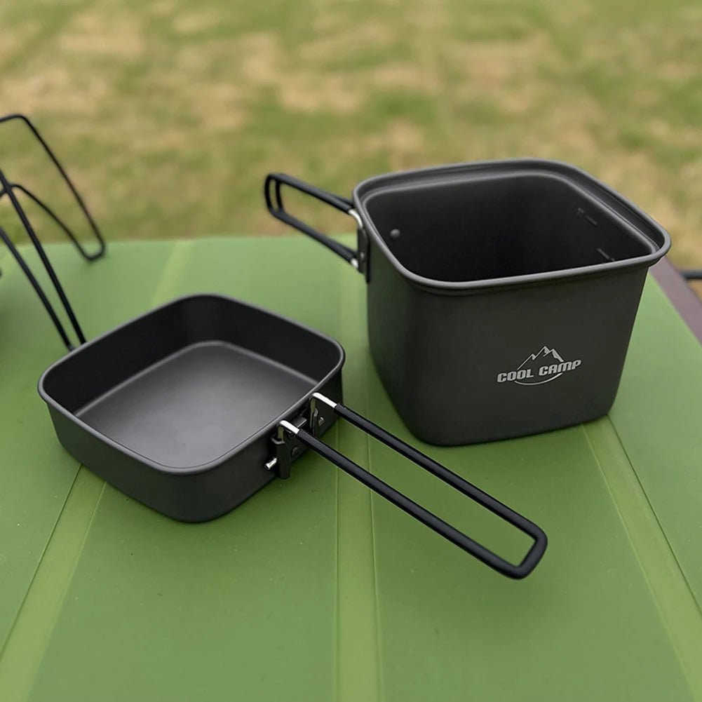 2 - in - 1 camping kookset – Opvouwbare vierkante pan en kookpot van aluminiumlegering - Bivakshop