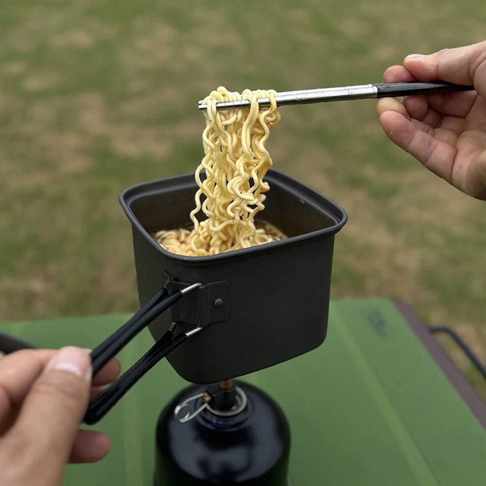 2 - in - 1 camping kookset – Opvouwbare vierkante pan en kookpot van aluminiumlegering - Bivakshop