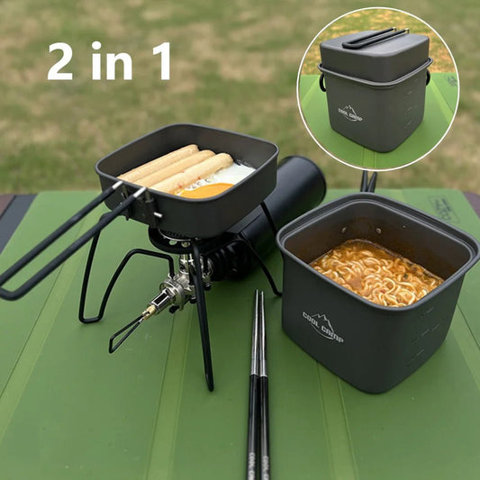 2 - in - 1 camping kookset – Opvouwbare vierkante pan en kookpot van aluminiumlegering - Bivakshop