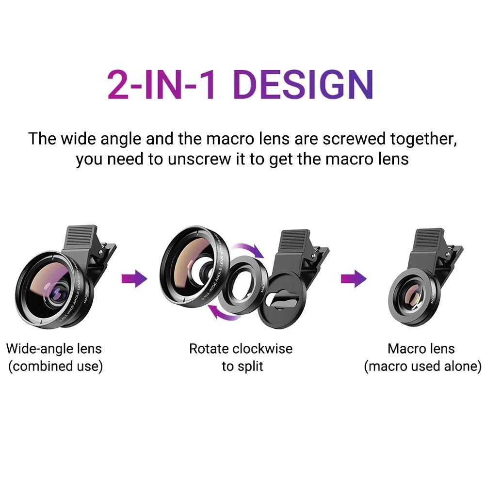 2 in 1 fisheye en groothoeklens - Met telefoonclip - Voor iphone en xiaomi redmi - Bivakshop