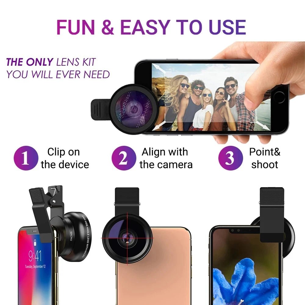 2 in 1 fisheye en groothoeklens - Met telefoonclip - Voor iphone en xiaomi redmi - Bivakshop