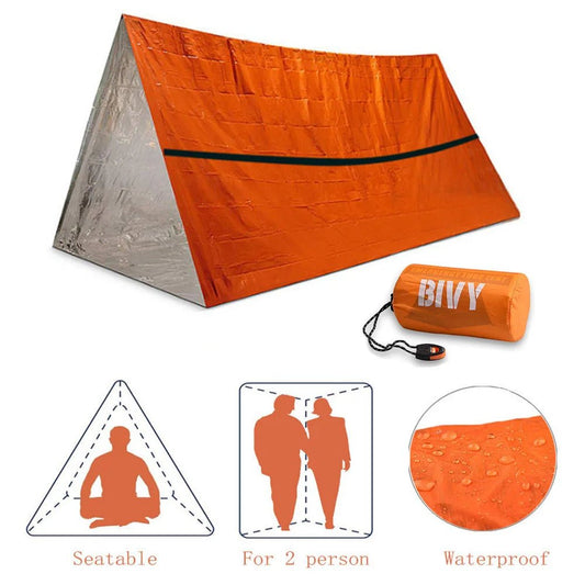 2 - persoons noodschuilplaats - Survival bivytent kit - Thermische SOS slaapzak en waterdicht overlevingsmateriaal - Bivakshop