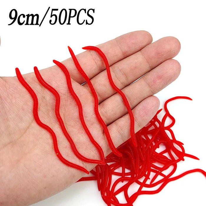 20PCS - 100pcs Lifelike Red Worm Soft Lure Earthworm ice winter Fishing Silicone Artificial Bait Fishy Shrimp Additive Bass Carp - Bivakshop