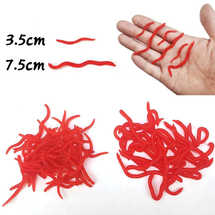 20PCS - 100pcs Lifelike Red Worm Soft Lure Earthworm ice winter Fishing Silicone Artificial Bait Fishy Shrimp Additive Bass Carp - Bivakshop