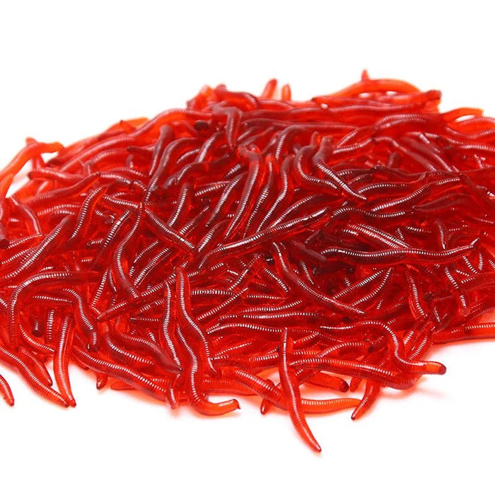 20PCS - 100pcs Lifelike Red Worm Soft Lure Earthworm ice winter Fishing Silicone Artificial Bait Fishy Shrimp Additive Bass Carp - Bivakshop
