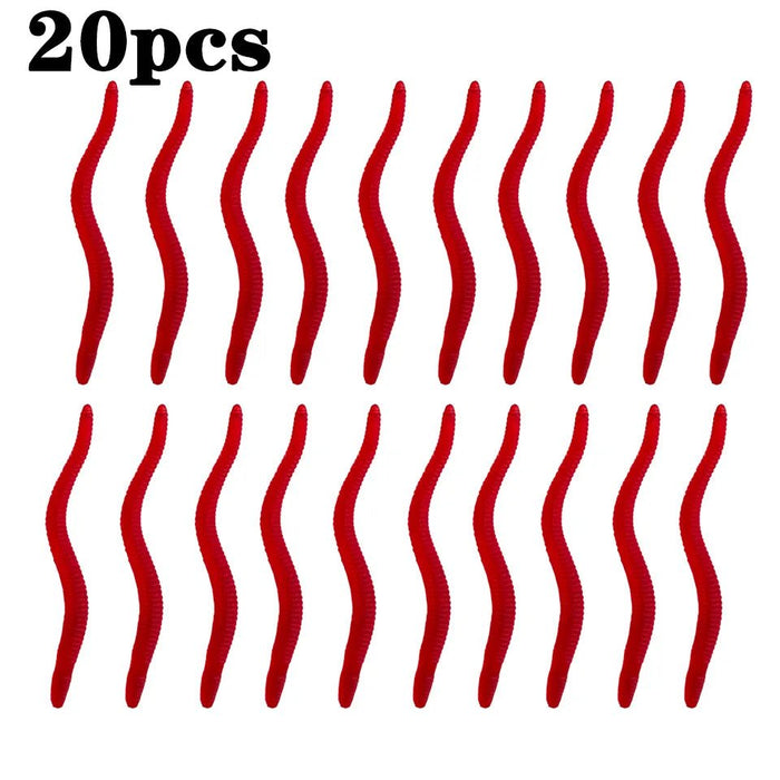 20PCS - 100pcs Lifelike Red Worm Soft Lure Earthworm ice winter Fishing Silicone Artificial Bait Fishy Shrimp Additive Bass Carp - Bivakshop