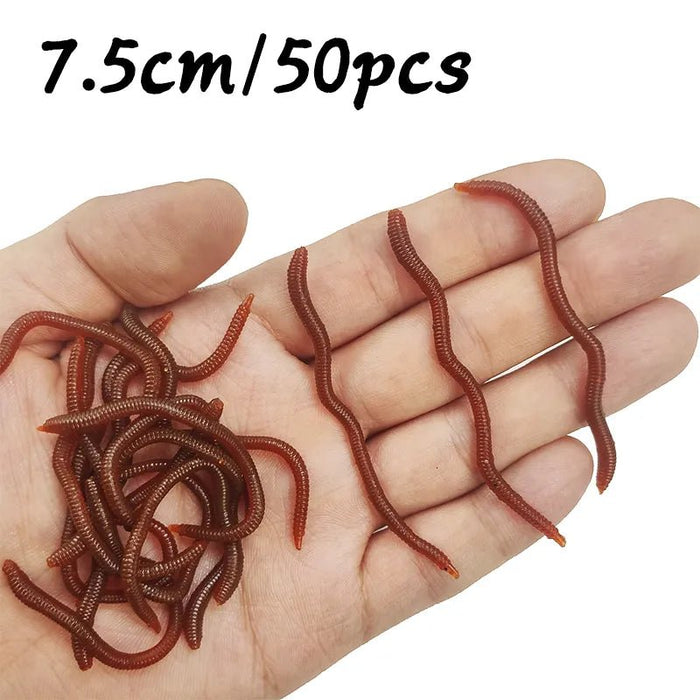 20PCS - 100pcs Lifelike Red Worm Soft Lure Earthworm ice winter Fishing Silicone Artificial Bait Fishy Shrimp Additive Bass Carp - Bivakshop