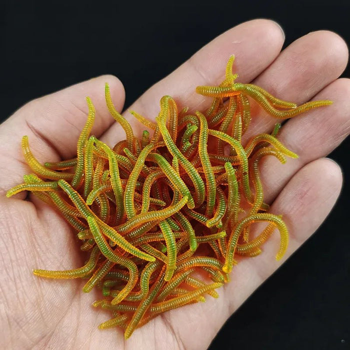 20PCS - 100pcs Lifelike Red Worm Soft Lure Earthworm ice winter Fishing Silicone Artificial Bait Fishy Shrimp Additive Bass Carp - Bivakshop