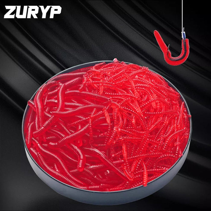 20PCS - 100pcs Lifelike Red Worm Soft Lure Earthworm ice winter Fishing Silicone Artificial Bait Fishy Shrimp Additive Bass Carp - Bivakshop