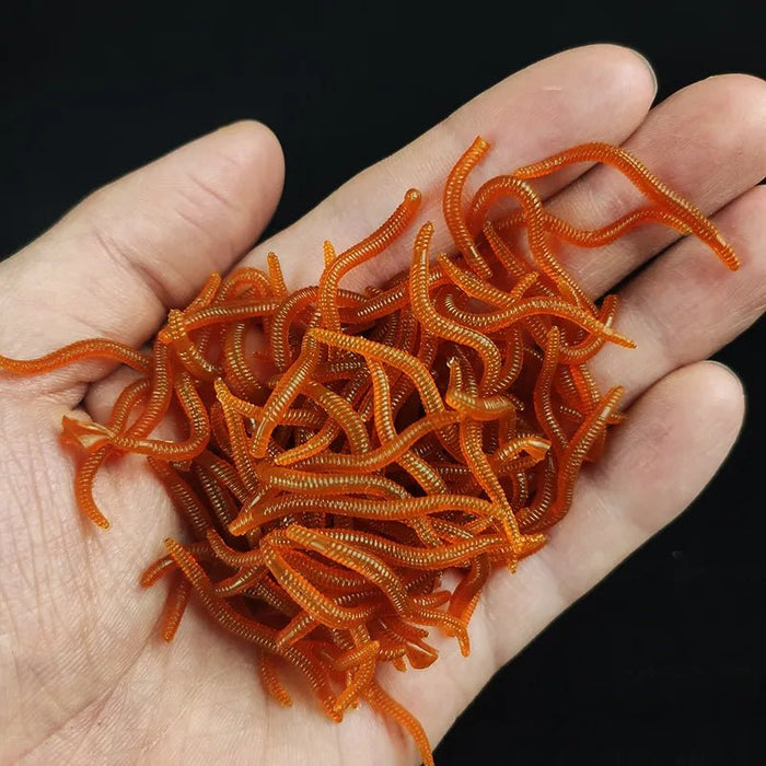 20PCS - 100pcs Lifelike Red Worm Soft Lure Earthworm ice winter Fishing Silicone Artificial Bait Fishy Shrimp Additive Bass Carp - Bivakshop