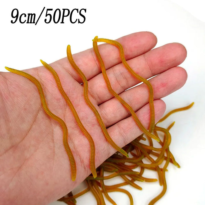 20PCS - 100pcs Lifelike Red Worm Soft Lure Earthworm ice winter Fishing Silicone Artificial Bait Fishy Shrimp Additive Bass Carp - Bivakshop