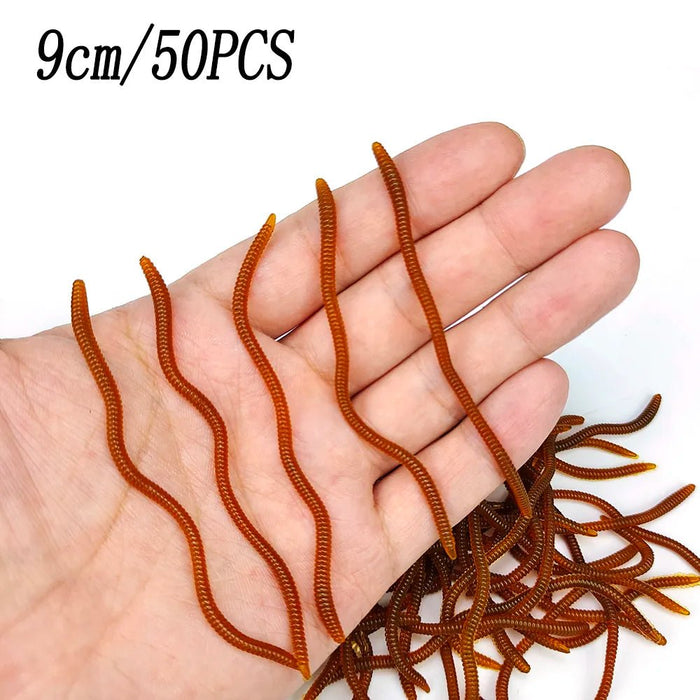 20PCS - 100pcs Lifelike Red Worm Soft Lure Earthworm ice winter Fishing Silicone Artificial Bait Fishy Shrimp Additive Bass Carp - Bivakshop