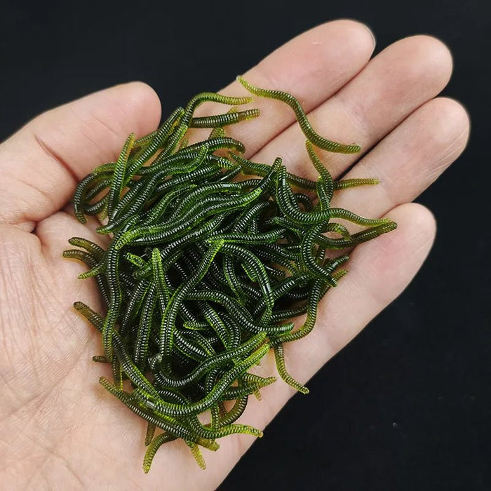 20PCS - 100pcs Lifelike Red Worm Soft Lure Earthworm ice winter Fishing Silicone Artificial Bait Fishy Shrimp Additive Bass Carp - Bivakshop
