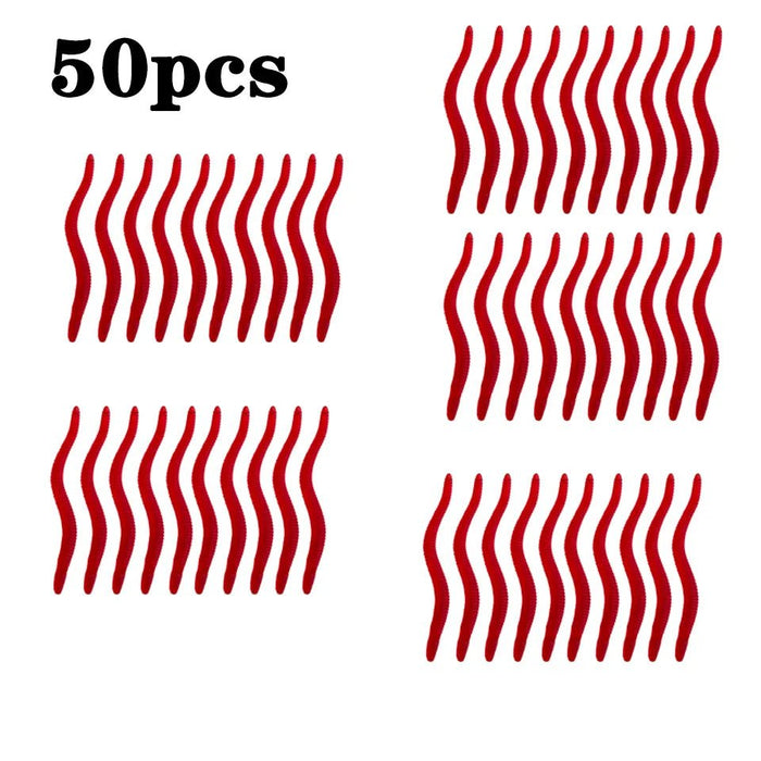 20PCS - 100pcs Lifelike Red Worm Soft Lure Earthworm ice winter Fishing Silicone Artificial Bait Fishy Shrimp Additive Bass Carp - Bivakshop