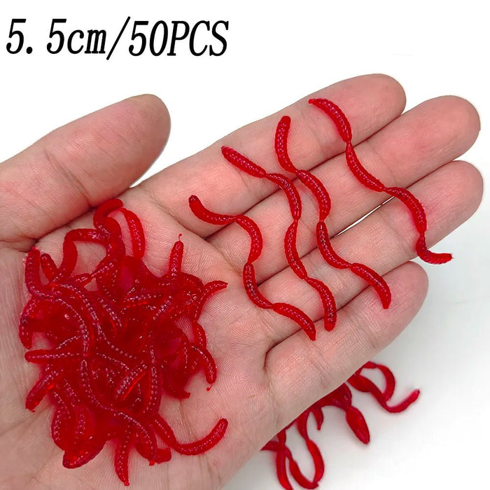 20PCS - 100pcs Lifelike Red Worm Soft Lure Earthworm ice winter Fishing Silicone Artificial Bait Fishy Shrimp Additive Bass Carp - Bivakshop