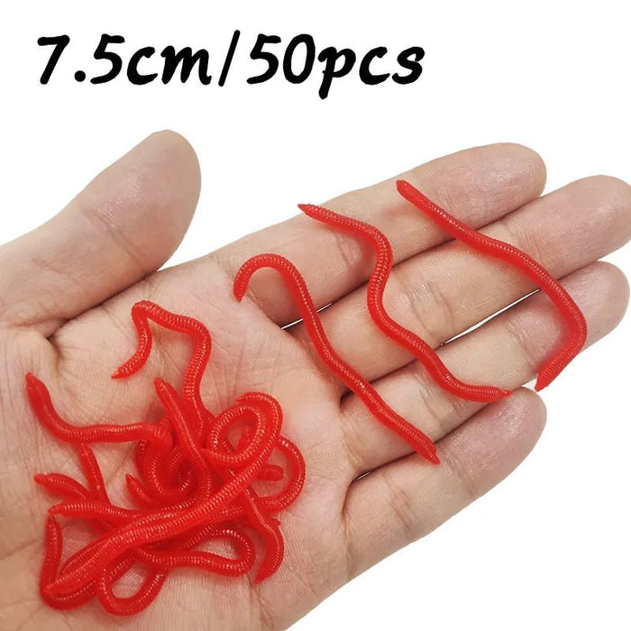 20PCS - 100pcs Lifelike Red Worm Soft Lure Earthworm ice winter Fishing Silicone Artificial Bait Fishy Shrimp Additive Bass Carp - Bivakshop