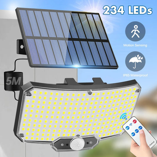 234 LED Solar Buitenlamp – Bewegingssensor & Afstandsbediening – IP65 Waterdicht – 3 Verlichtingsmodi - Bivakshop