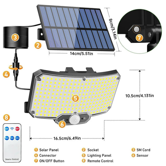 234 LED Solar Buitenlamp – Bewegingssensor & Afstandsbediening – IP65 Waterdicht – 3 Verlichtingsmodi - Bivakshop