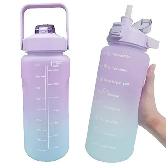 2L waterfles met tijdsaanduiding - Tritan kunststof, BPA - vrij - Sportfles met rietje en veerdeksel - Bivakshop