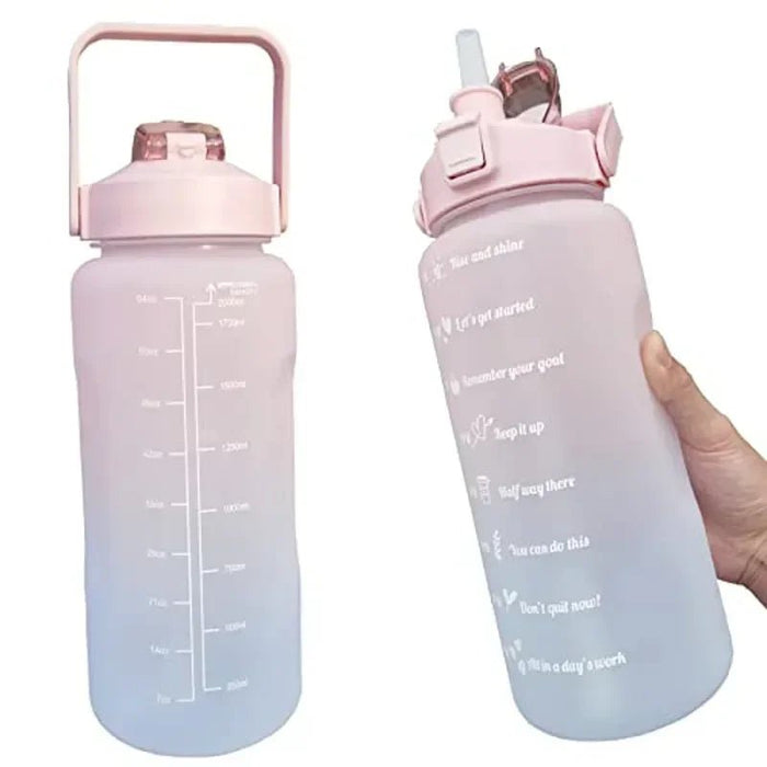 2L waterfles met tijdsaanduiding - Tritan kunststof, BPA - vrij - Sportfles met rietje en veerdeksel - Bivakshop