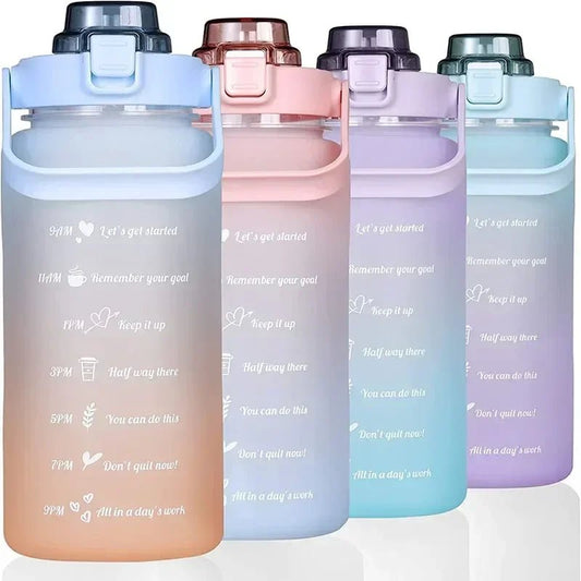 2L waterfles met tijdsaanduiding - Tritan kunststof, BPA - vrij - Sportfles met rietje en veerdeksel - Bivakshop