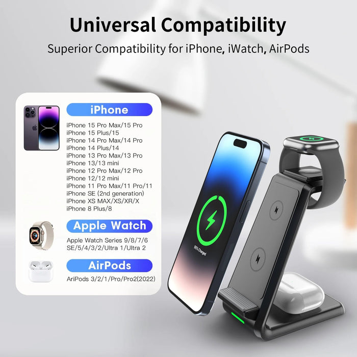 3 in 1 - Draadloze oplader standaard - Voor iphone apple watch en airpods - Bivakshop