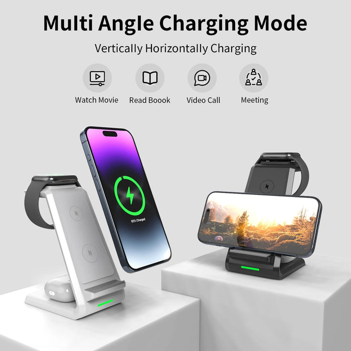3 in 1 - Draadloze oplader standaard - Voor iphone apple watch en airpods - Bivakshop