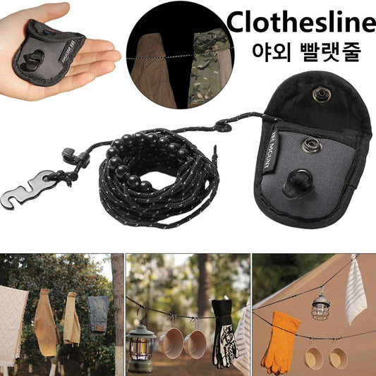 3 M Camping Stretch Clothesline With 12 Clips Windproof Travel Clothesline Elastic Laundry Clothes Line for Hotel Trip Cruise - Bivakshop