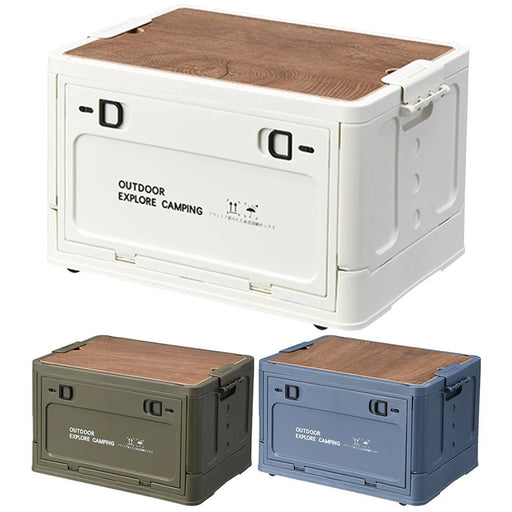 30L Collapsible Storage Bin with Wooden Lid Portable Storage Container Large Capacity Side Open Home Outdoor Store Camping Items - Bivakshop