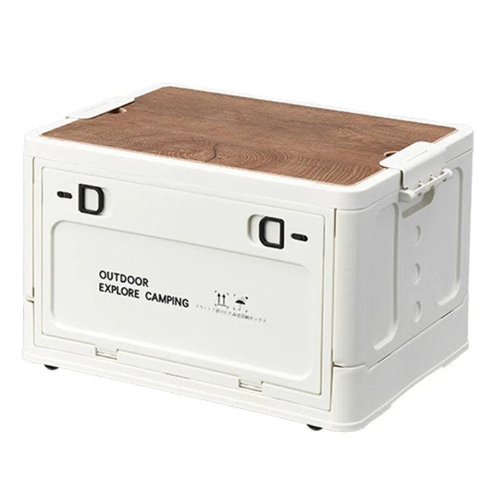 30L Collapsible Storage Bin with Wooden Lid Portable Storage Container Large Capacity Side Open Home Outdoor Store Camping Items - Bivakshop