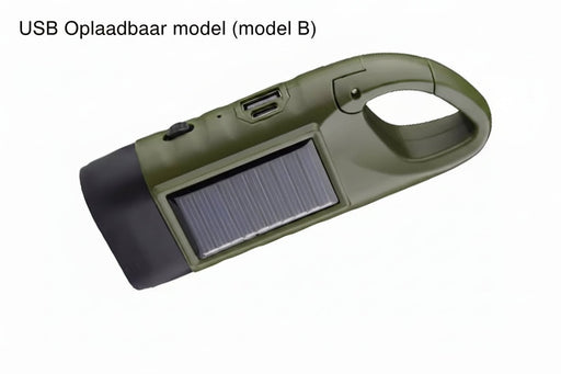 3LED draagbare zaklamp – Met karabijnhaak – Zonne‑energie & Dynamo - Bivakshop