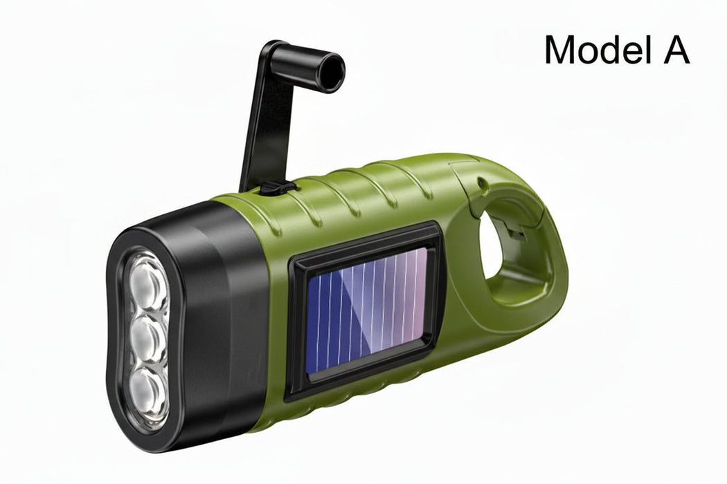 3LED draagbare zaklamp – Met karabijnhaak – Zonne‑energie & Dynamo - Bivakshop