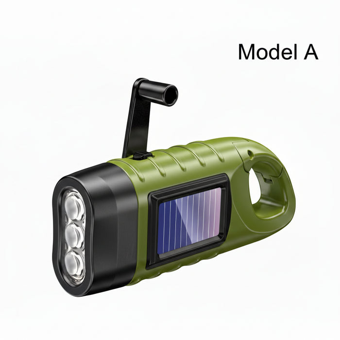 3LED draagbare zaklamp – Met karabijnhaak – Zonne‑energie & Dynamo - Bivakshop