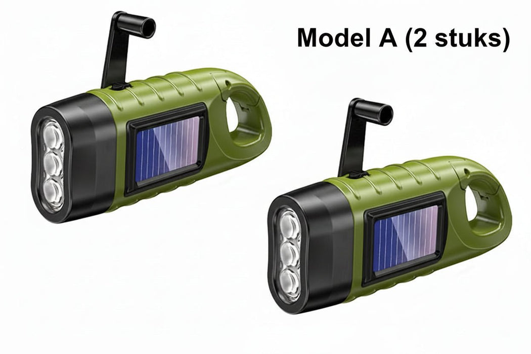 3LED draagbare zaklamp – Met karabijnhaak – Zonne‑energie & Dynamo - Bivakshop