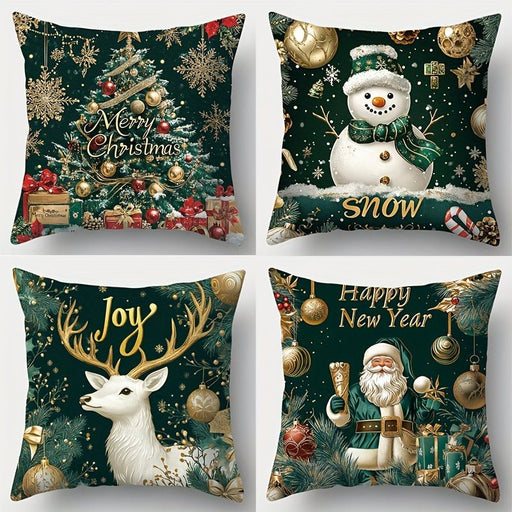4 - Delige Kerst Kussensloop Set – Feestelijke Decoratie - 45x45 cm - Bivakshop