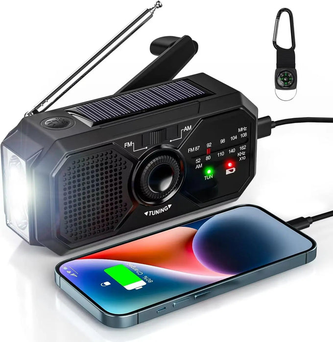 4 - in - 1 Noodradio met Zonnepaneel & Dynamo – AM/FM & Powerbank - Bivakshop